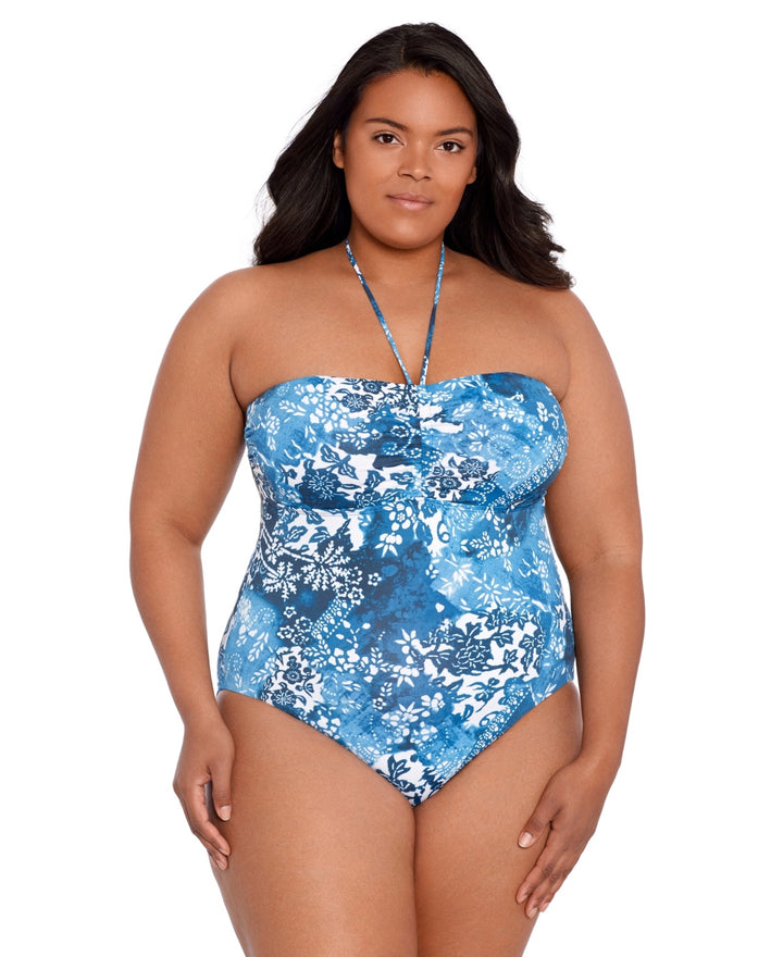 Lauren Ralph Lauren Plus Size Bandeau Halter One-Piece Swimsuit
