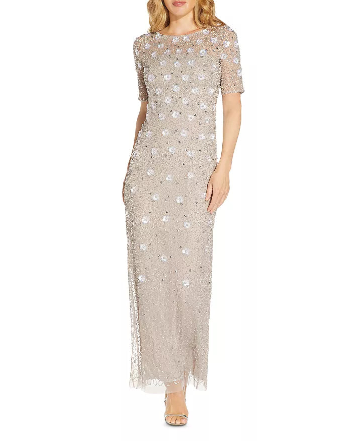 Adrianna Papell Beaded 3D Floral Gown