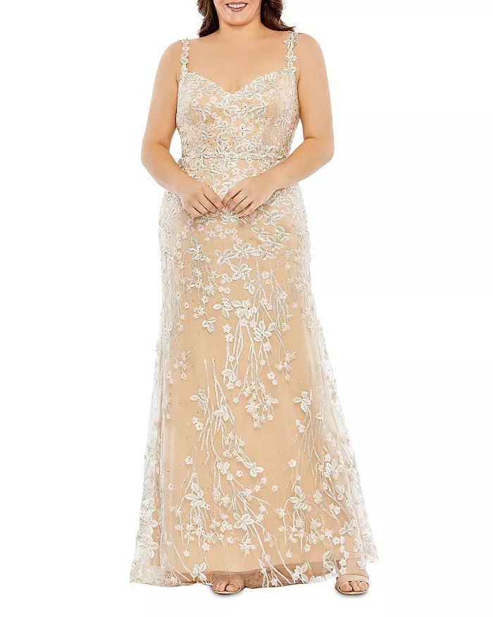 Mac Duggal Plus Crystal Embellished Embroidered Floral Gown  DGFOutlet
