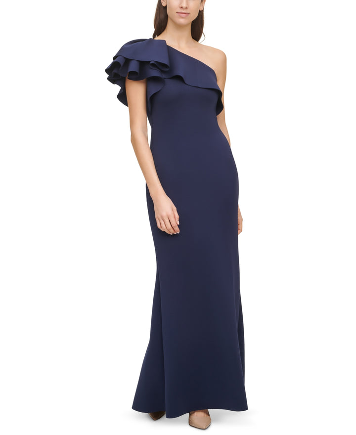 Eliza J Ruffled One-Shoulder Gown