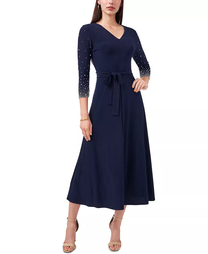 msk v neck beaded midi dress Msk V-Neck Beaded Midi Dress - Black