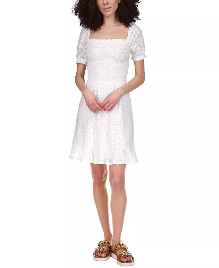 MICHAEL Michael Kors Eyelet Smocked Peasant Dress