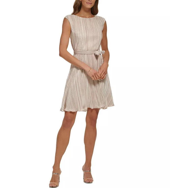 DKNY Pleated Belted Fit & Flare Dress  DGFOutlet