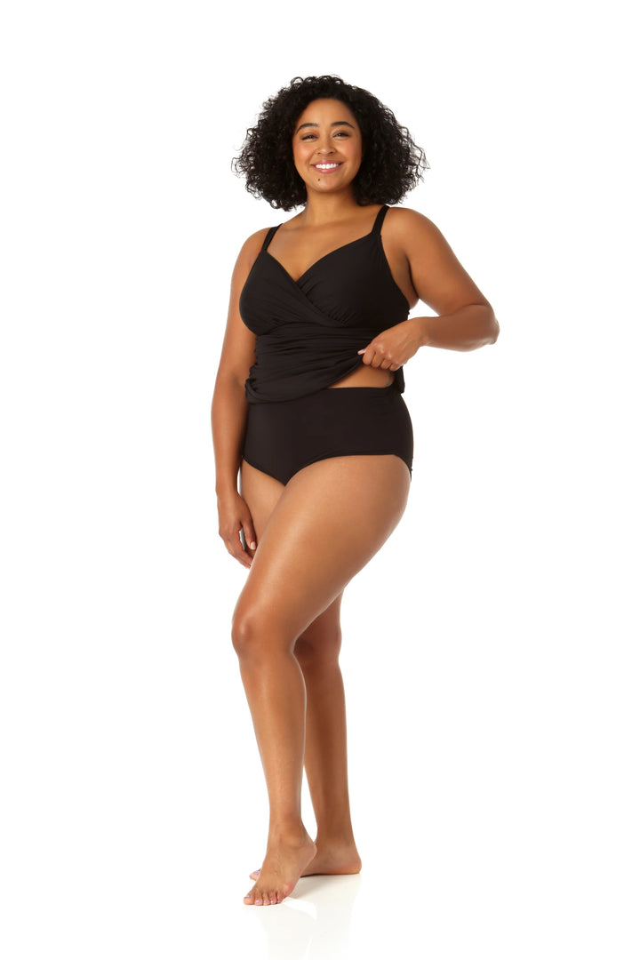 Anne Cole Plus Size Surplice-Neck Ruched Tankini Top