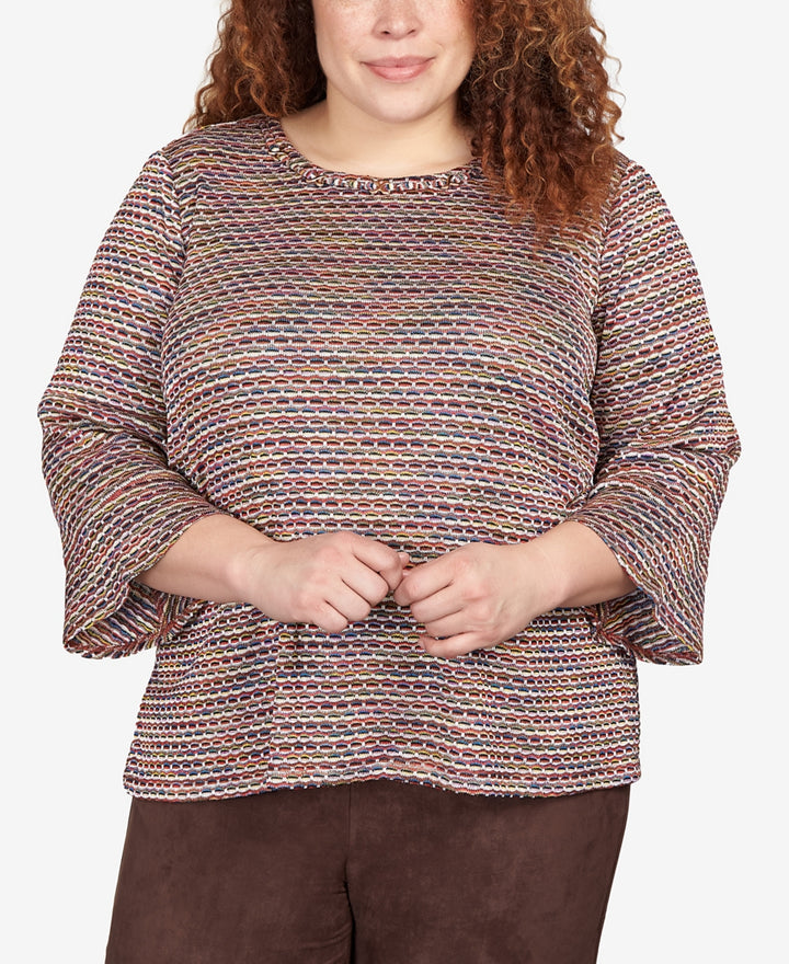 Alfred Dunner Space Dye Stripe Flutter Sleeve Top