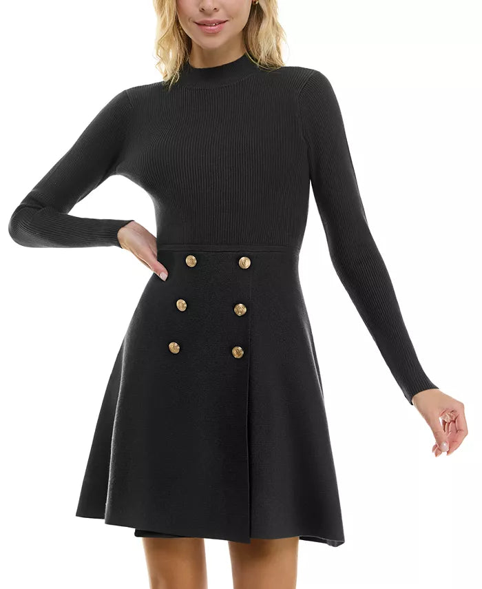 BCX Juniors' Ribbed Mock-Neck Fit & Flare Sweater Dress DGFOutlet BCX Juniors' Ribbed Mock-Neck Fit & Flare Sweater Dress DGFOutlet