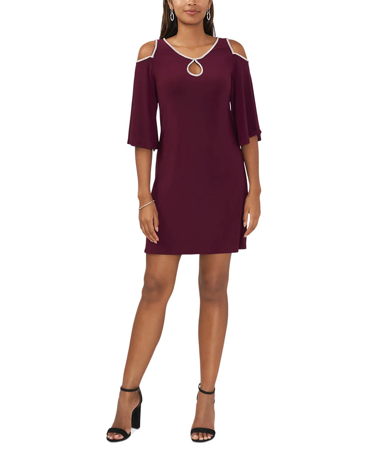 MSK Embellished Cold-Shoulder Elbow-Sleeve Dress