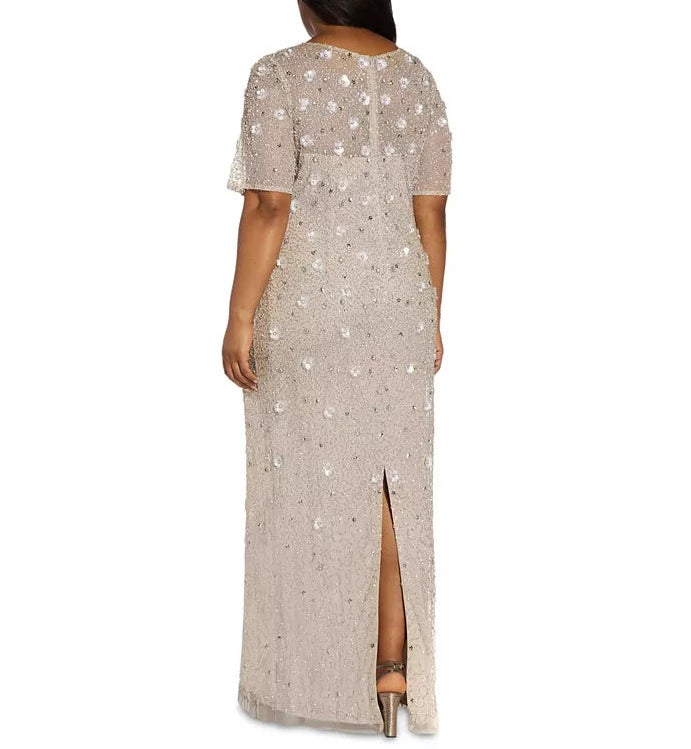 Adrianna Papell Beaded 3D Floral Gown