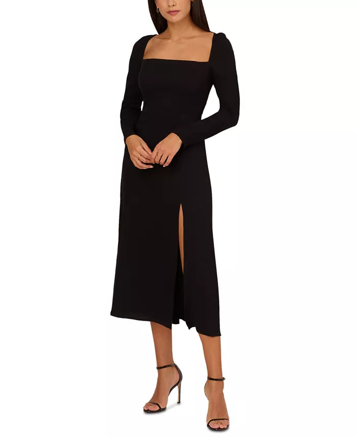Adrianna Papell Square-Neck Light Crepe Midi Dress