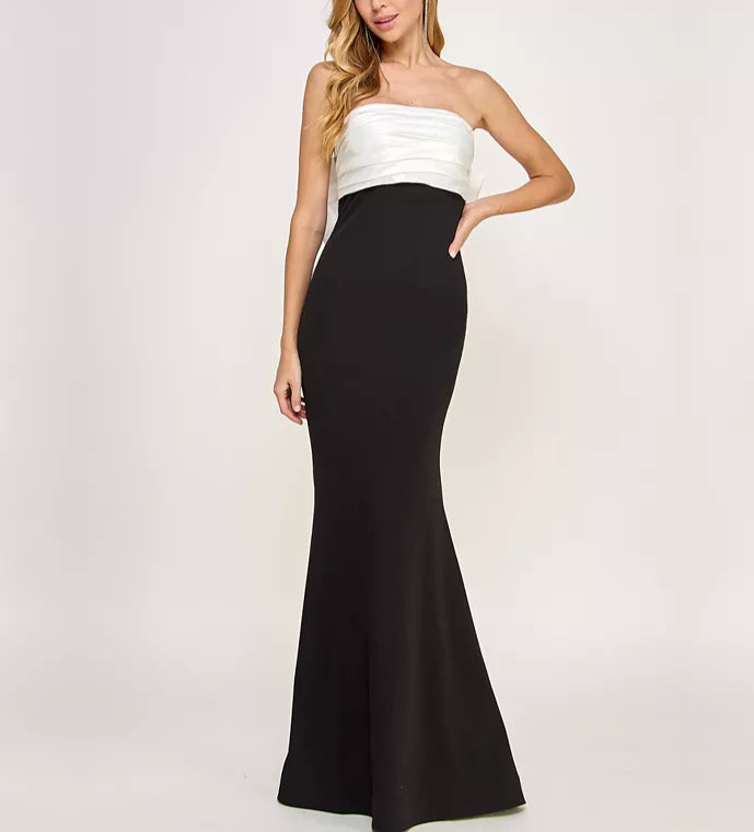 mermaid dress juniors City Studio Juniors' Back-Bow Contrast Mermaid Gown – DGFOutlet