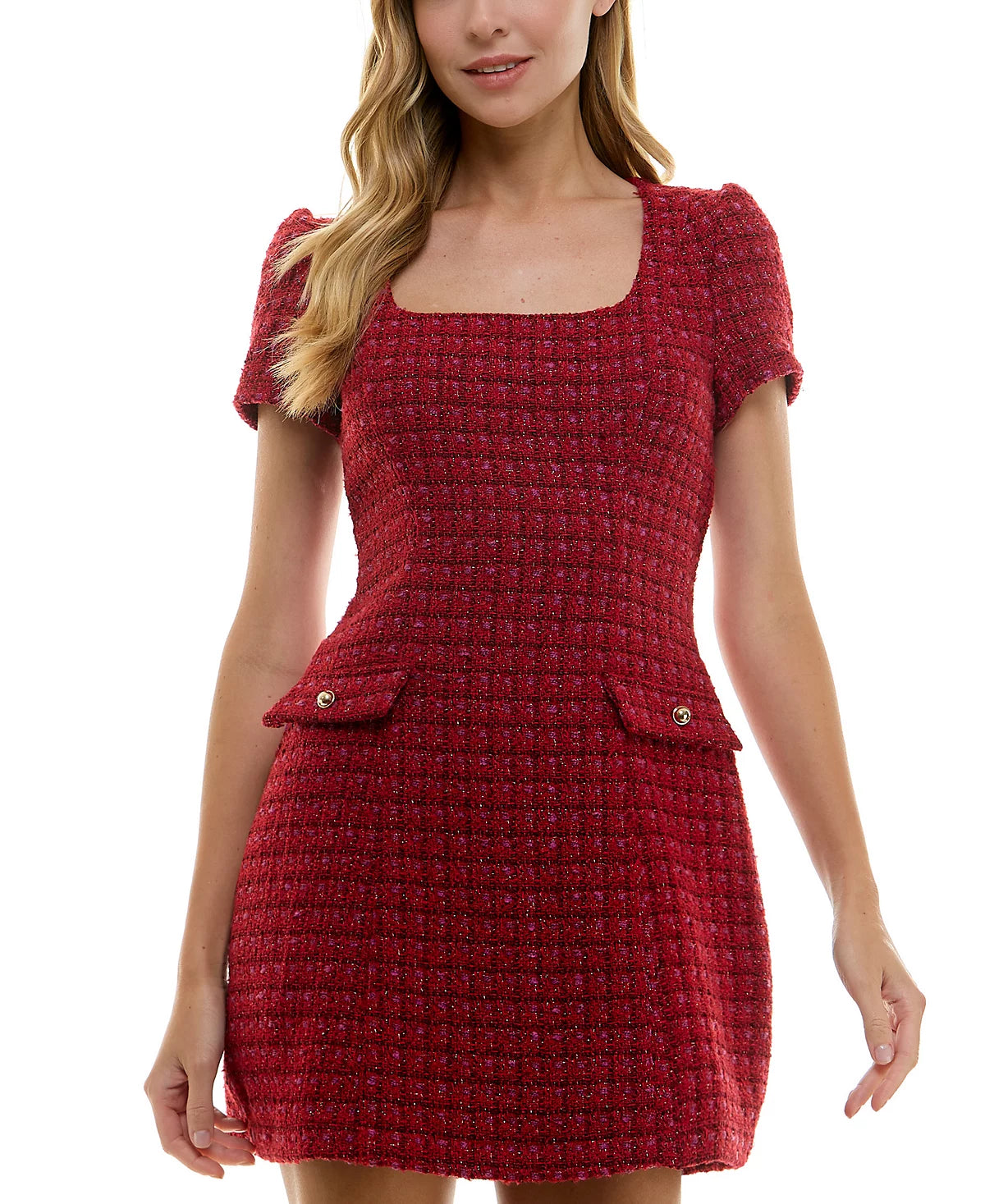 City Studio Juniors' Square-Neck Metallic Tweed Dress – DGFOutlet