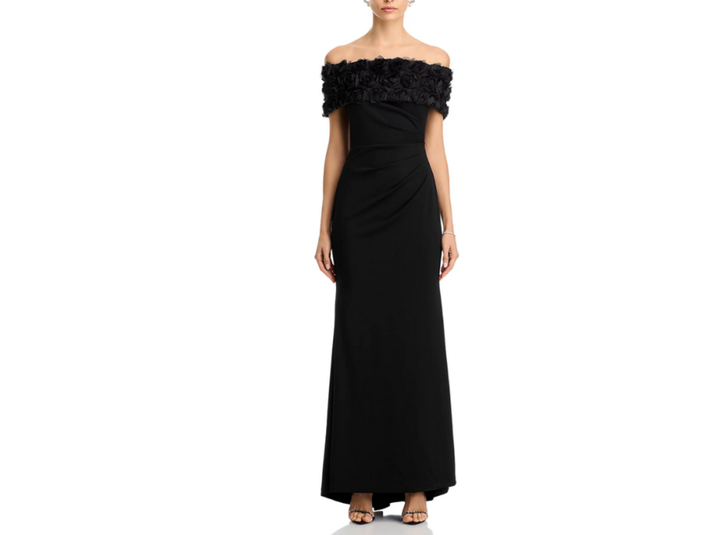 eliza j off shoulder dress Eliza J Off-the-Shoulder Side Tuck Gown MSRP $208 – DGFOutlet