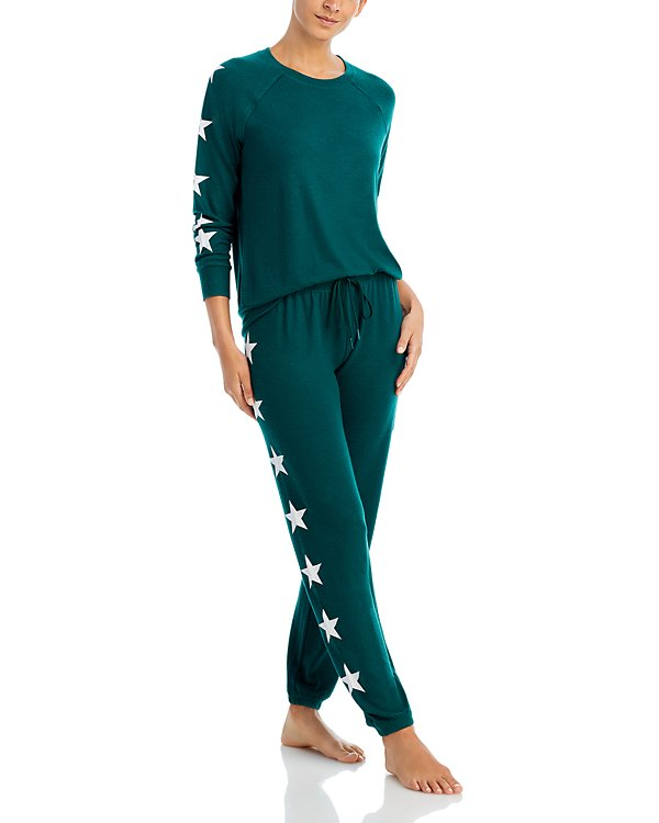Aqua Long Sleeve Star Print Pajama Set MSRP $88