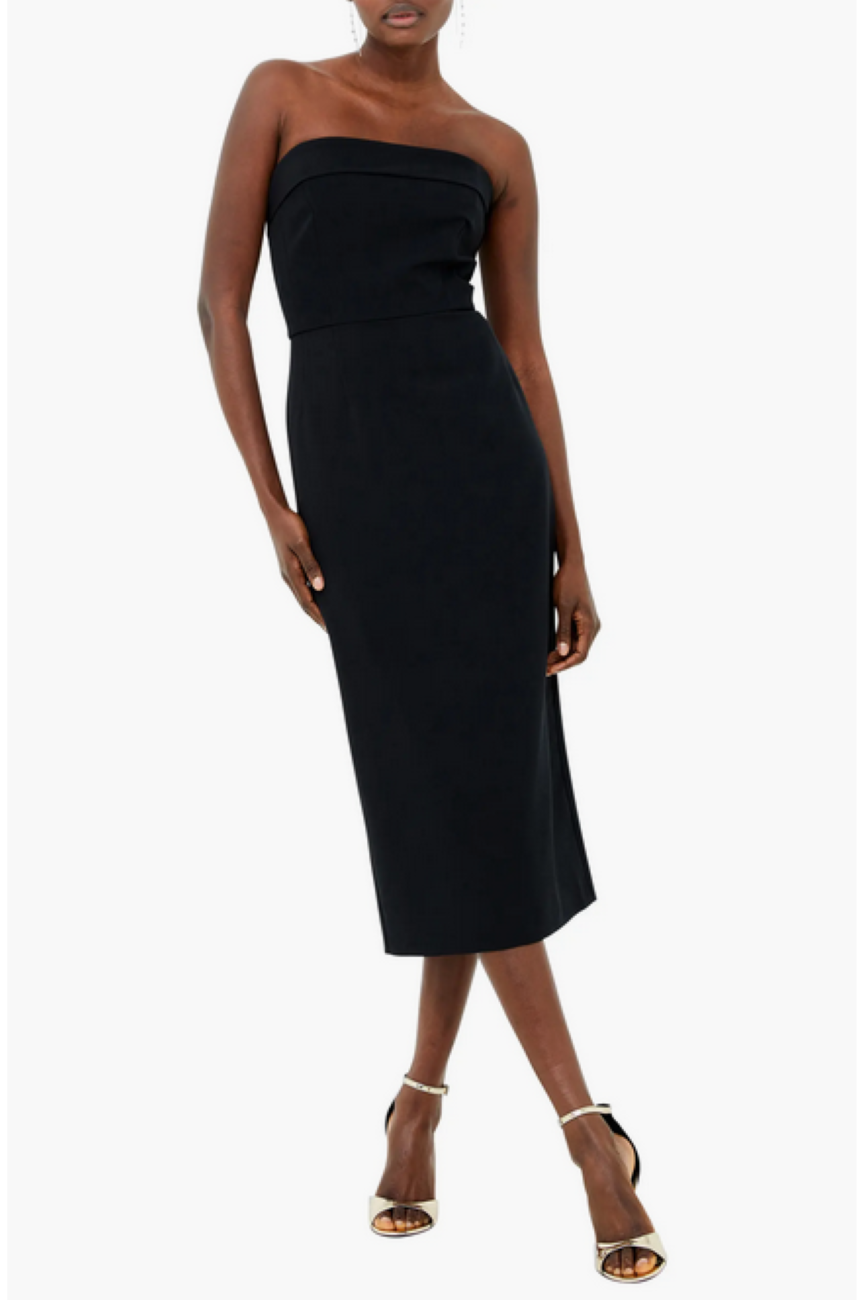 knee length dresses for ladies FRENCH CONNECTION Echo Crepe Strapless Midi Dress MSRP $158