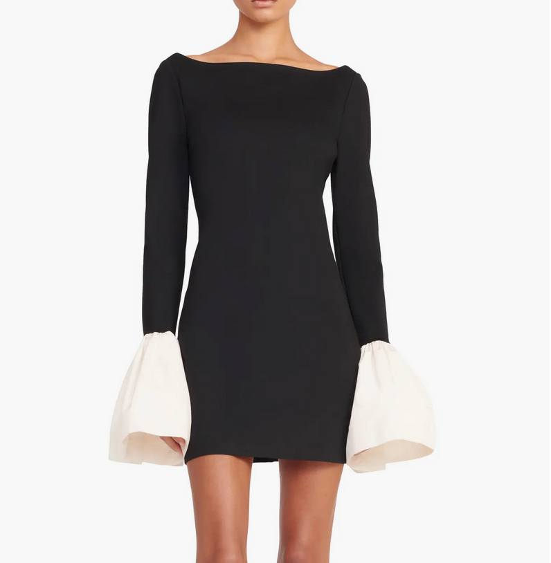 Staud Hawthorne Bell Sleeve Ivory Trim Mini Dress $345 Size L – DGFOutlet