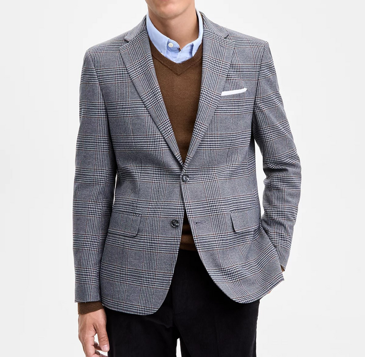 Tommy Hilfiger Men's Modern-Fit Gray & Brown Plaid Sport Coat MSRP $295