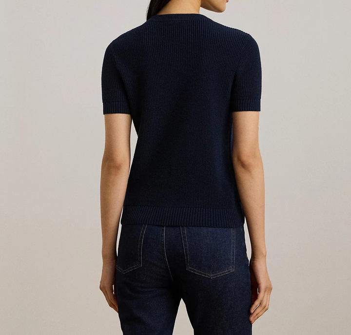 Lauren Ralph Lauren Women's Button-Trim Cotton Short-Sleeve Sweater MSRP $125