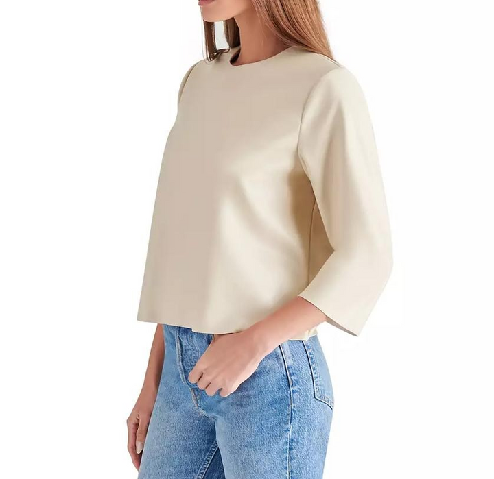 Steve Madden Women's Dee Faux-Leather 3/4-Sleeve Top MSRP $69
