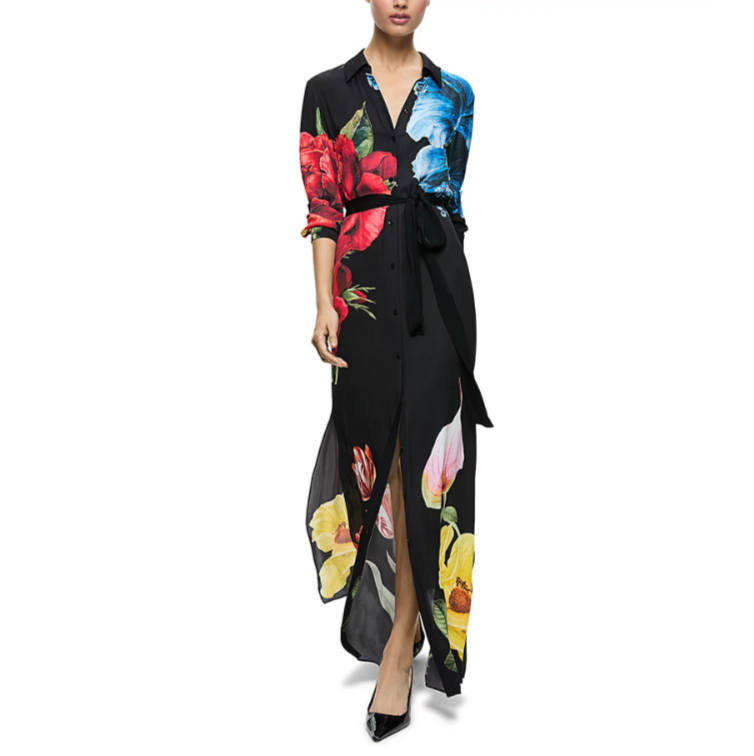 Alice and Olivia Chassidy Floral Maxi Shirt Dress MSRP $595