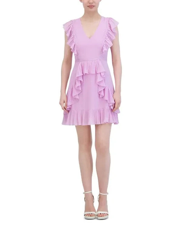 bcbgmaxazria ruffled mini dress Bcbgmaxazria Women's Pleated Ruffled Mini Dress - Purple - Size 10