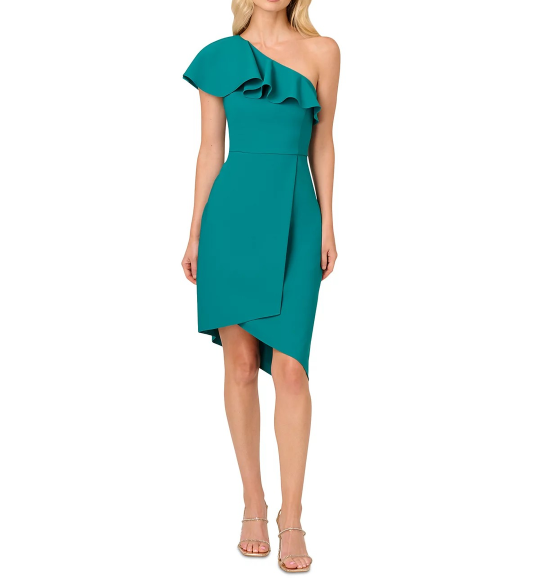 Adrianna Women's Ruffle-Trim Asymmetric-Neck Dress MSRP $175