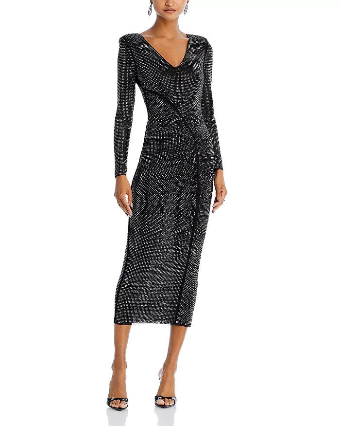 self portrait rhinestone midi dress Self-Portrait Gathered Rhinestone Midi Dress – DGFOutlet