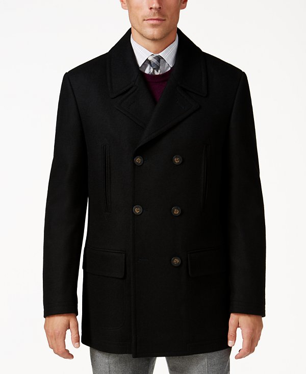 Michael Kors Men's Classic Fit Double-Breasted Wool Blend Peacoats MSRP $395