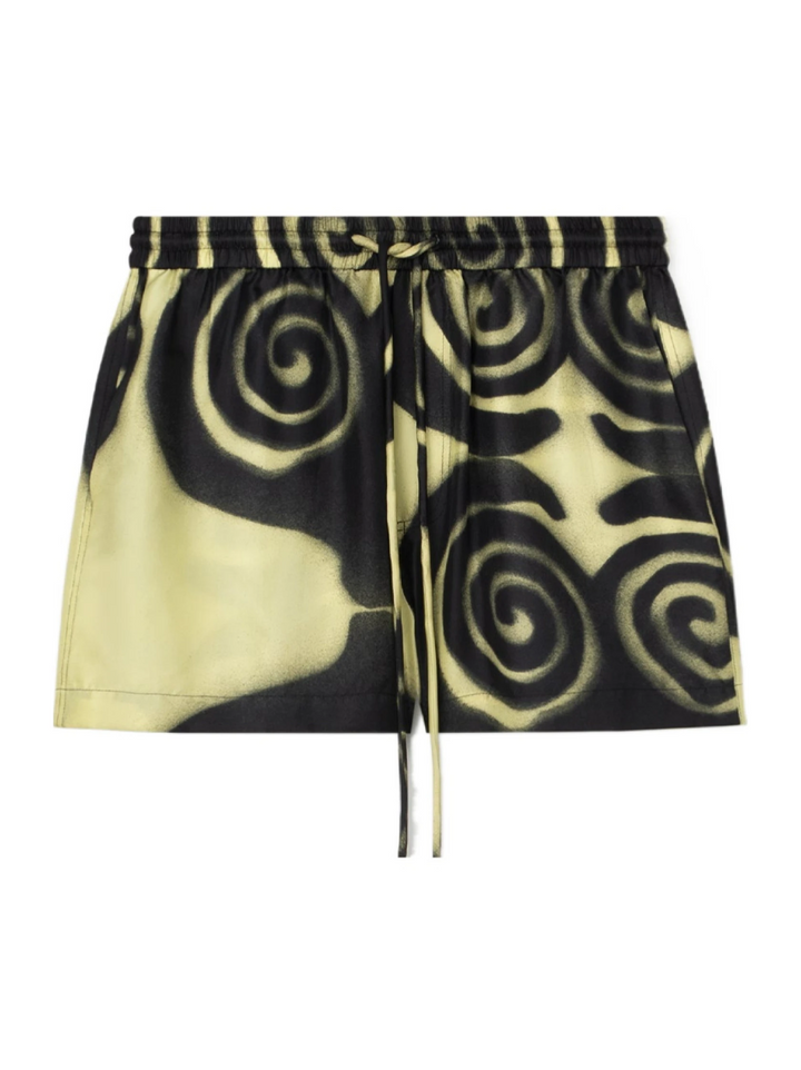 Nanushka Amil Spiral-Print Silk Shorts MSRP $495