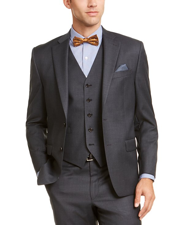 Lauren Ralph Lauren Mens Classic Fit Suit Jacket Blazer 46 L Grey Solid Stretch