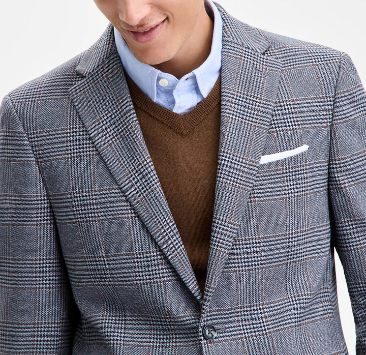 Tommy Hilfiger Men's Modern-Fit Gray & Brown Plaid Sport Coat MSRP $295