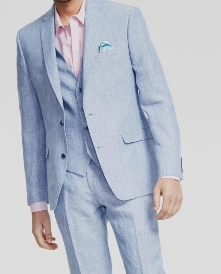 Bar III Men's Slim-Fit 100% Linen Suit Jackets - Blue MSRP $360