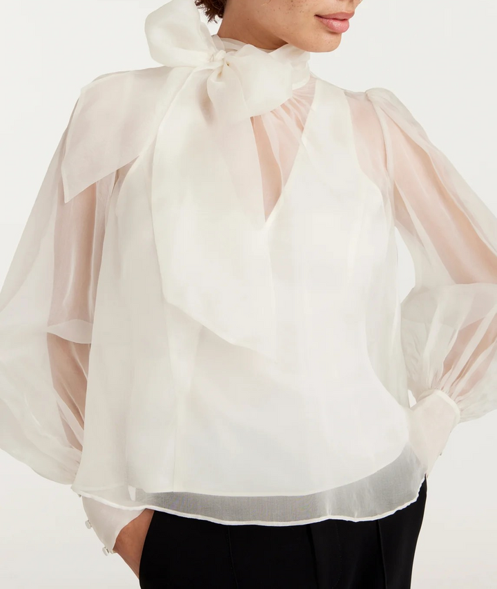 Cinq à Sept Reo Sheer Mock Neck Top MSRP $395