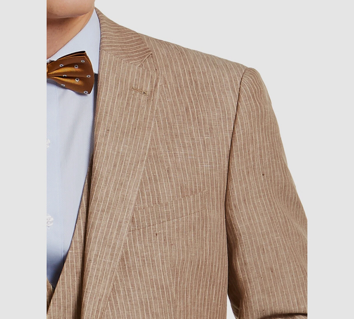 Bar III Men's Slim-Fit Tan Pinstripe Linen Suit Jacket MSRP $360