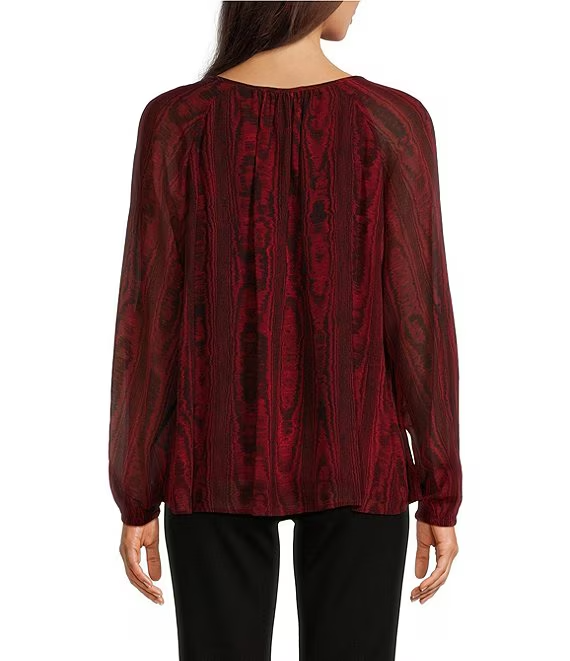 Michael Kors Moire Tie Crew Neck Long Sleeve Top MSRP $125 Size L
