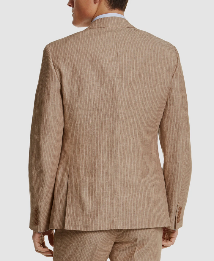 Bar III Men's Slim-Fit Tan Pinstripe Linen Suit Jacket MSRP $360