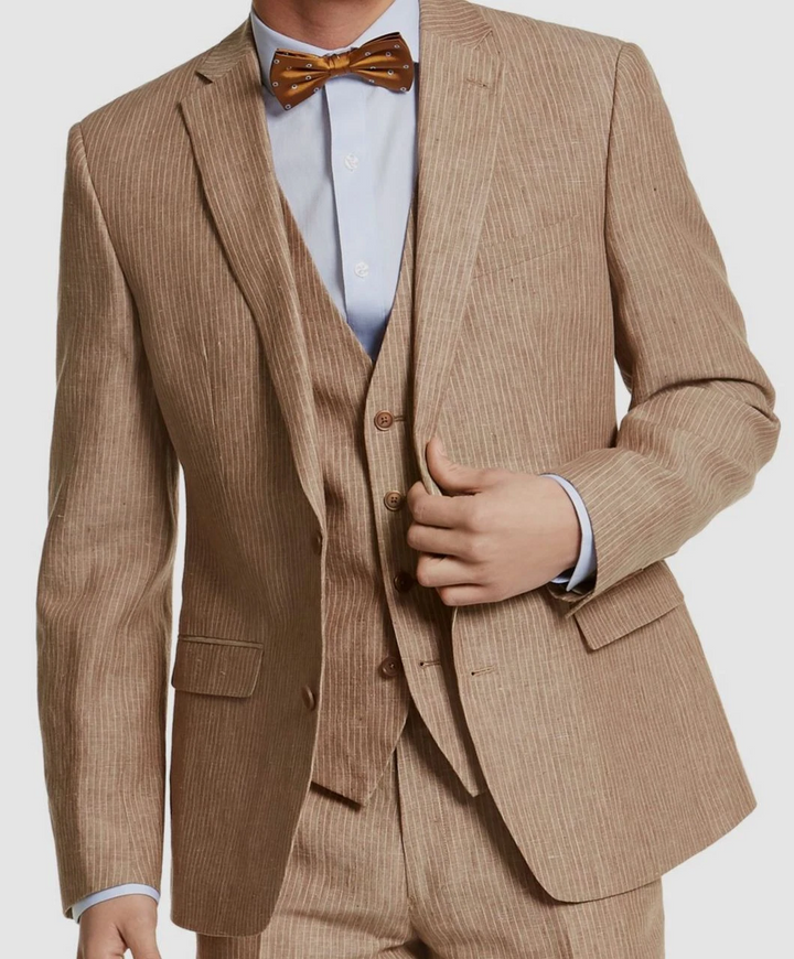Bar III Men's Slim-Fit Tan Pinstripe Linen Suit Jacket MSRP $360