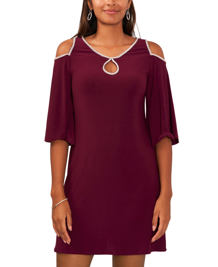 MSK Embellished Cold-Shoulder Elbow-Sleeve Dress