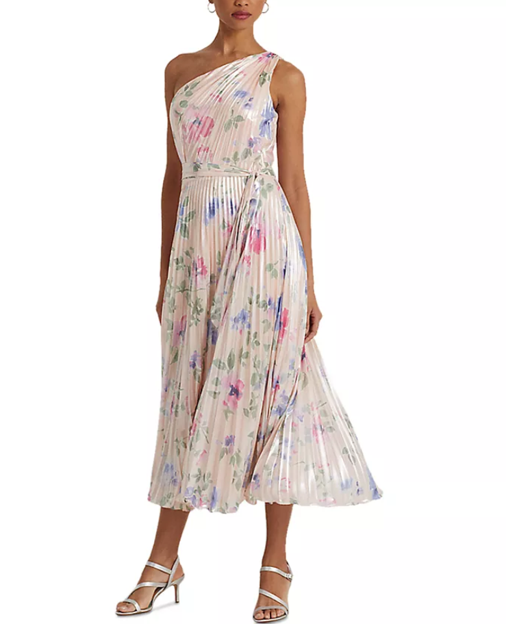 LAUREN RALPH LAUREN Floral Georgette One-Shoulder Gown  DGFOutlet
