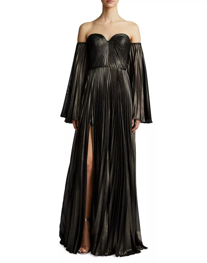 zac posen off the shoulder dress Zac Posen Off The Shoulder Pleated Gown