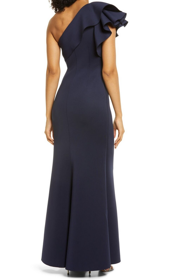 Eliza J Ruffled One-Shoulder Gown