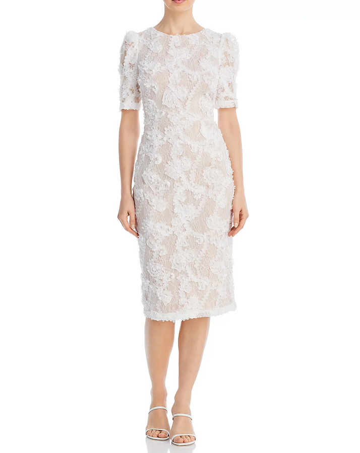 AQUA Floral Appliqué Lace Midi Sheath Dress – DGFOutlet