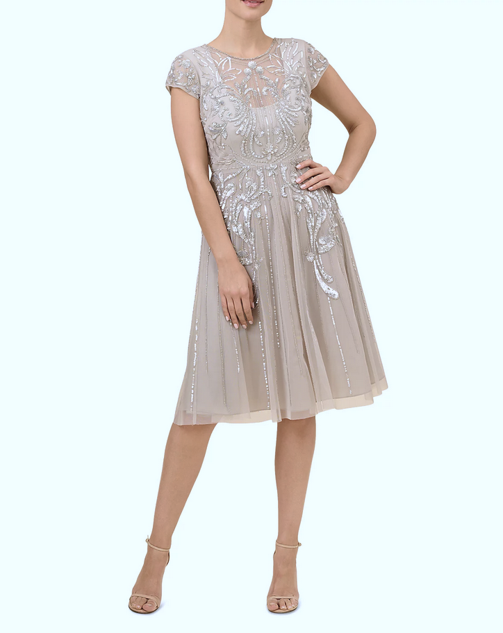 Aidan Mattox Beaded Short Sleeve Dress – DGFOutlet
