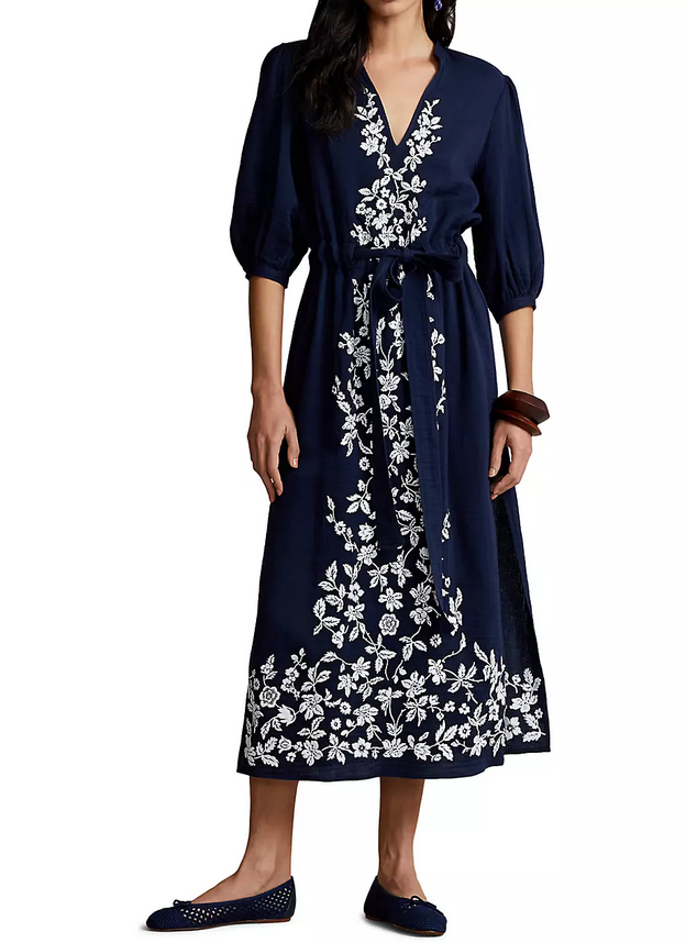 Polo Ralph Lauren Lisi Floral-Embroidered Midi Dress Polo Ralph Lauren Lisi Floral-Embroidered Midi Dress