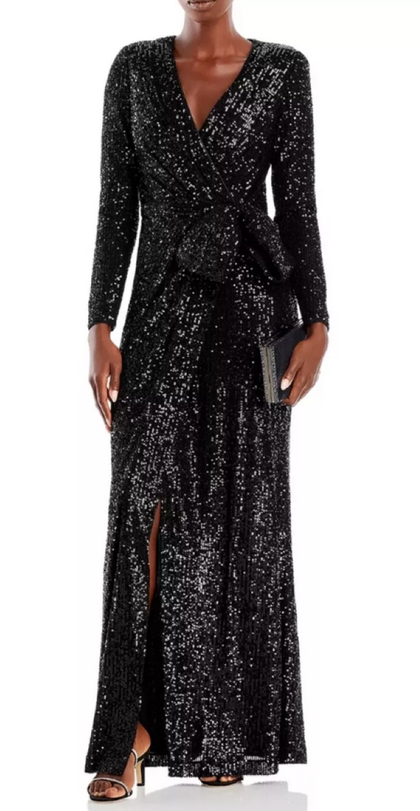 Eliza J Sequined Wrap Gown