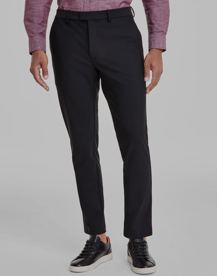 slim fit dress slacks Mens European Slim Fit Solid Black Flat Front Wool Dress Pants main image 0