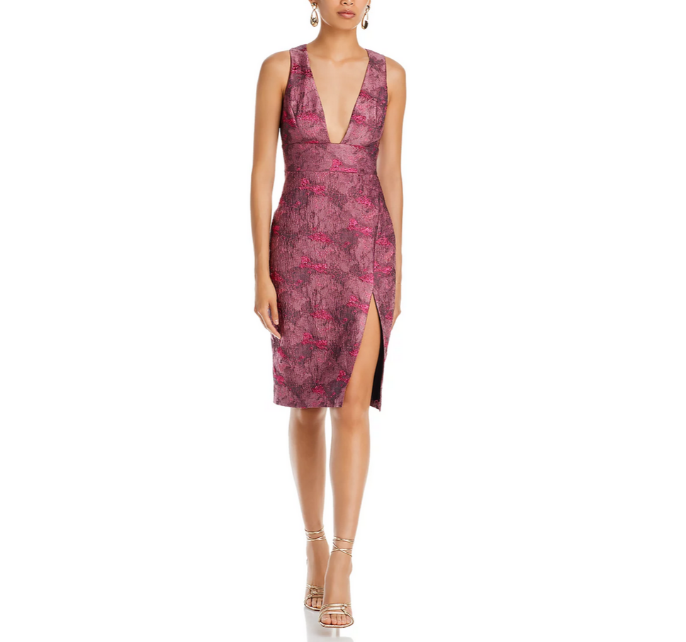 liv foster pink dress Stretch Jacquard Midi Dress