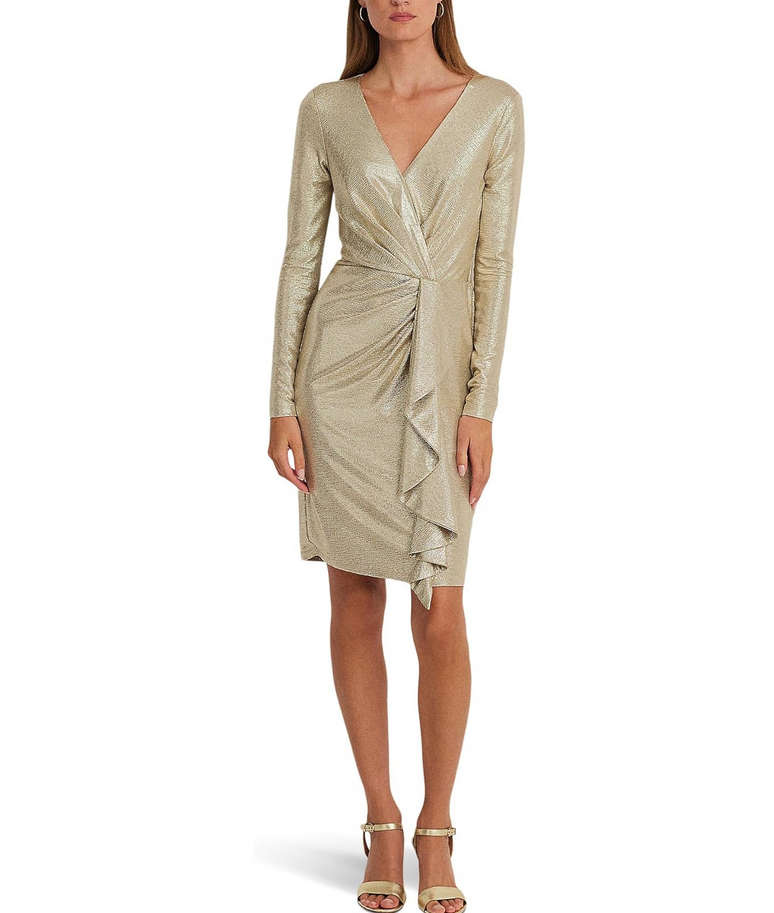 ralph lauren metallic knit dress LAUREN RALPH LAUREN Metallic Knit Surplice Cocktail Dress – DGFOutlet
