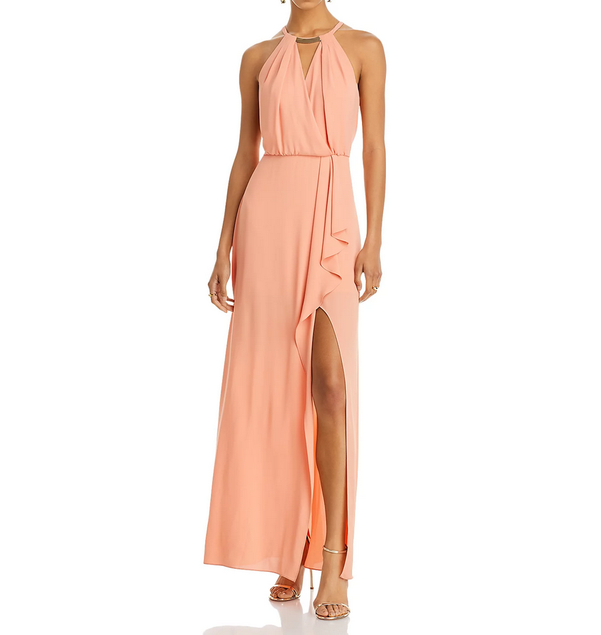BCBGMAXAZRIA Draped Necklace Halter Gown DGFOutlet