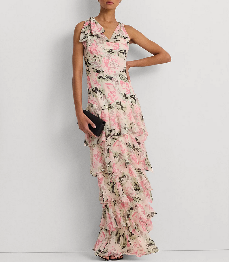 LAUREN RALPH LAUREN Tiered Ruffled A-Line Gown LAUREN RALPH LAUREN Tiered Ruffled A-Line Gown