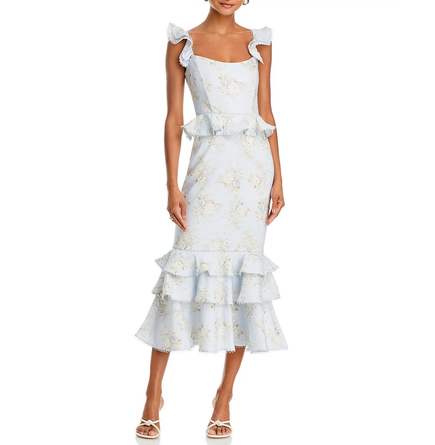 V. Chapman Violet Floral Print Ruffle Midi Dress – DGFOutlet